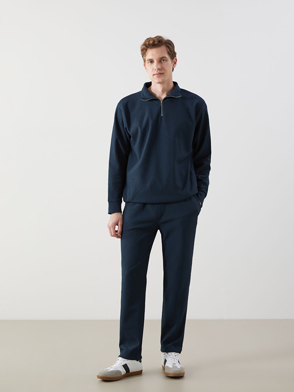 Petrol Dik Yaka Erkek Sweatshirt-1