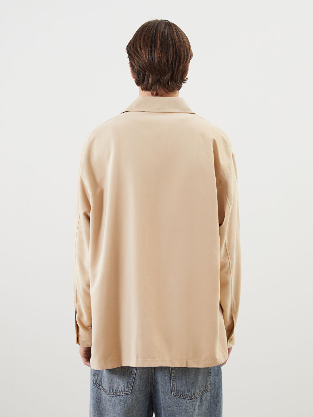 Bej Rahat Kalıp Uzun Kollu Erkek Gömlek-3