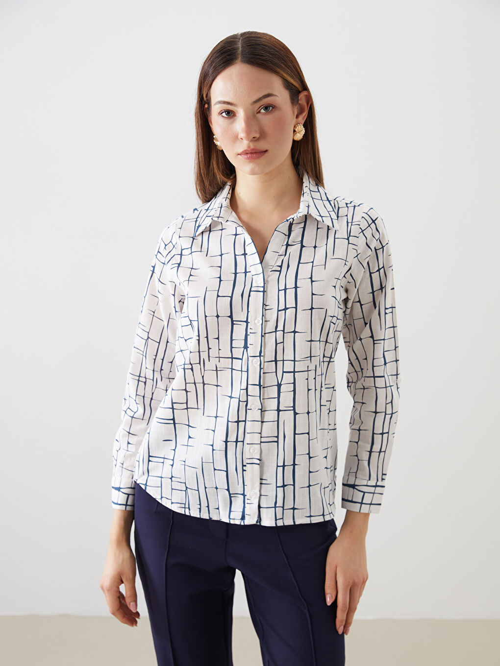 Patterned Poplin Women's Shirt