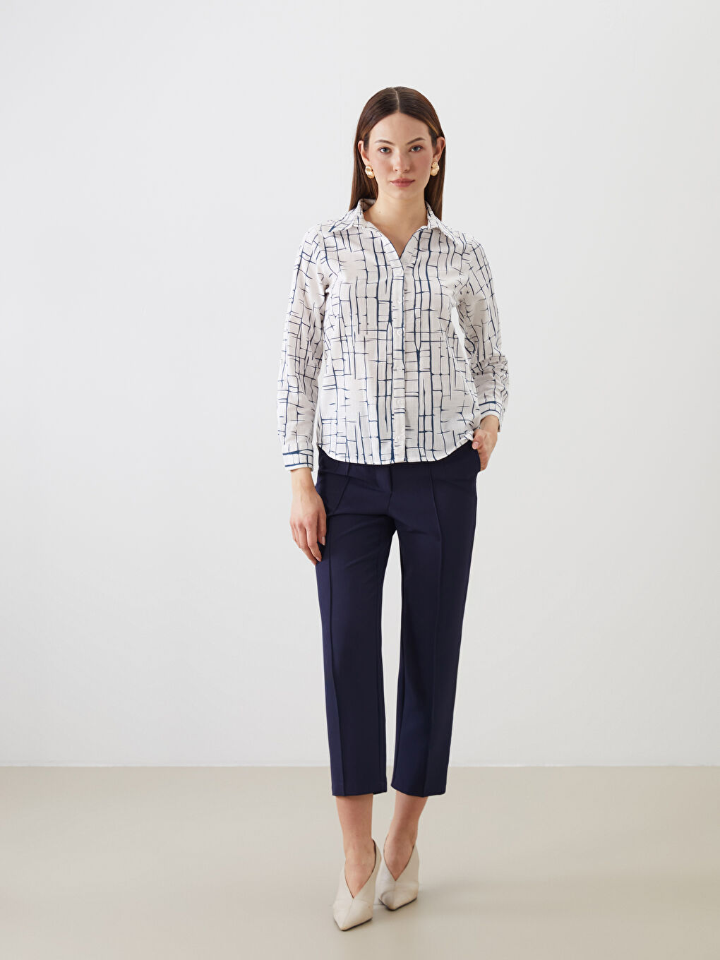Patterned Poplin Women's Shirt-1