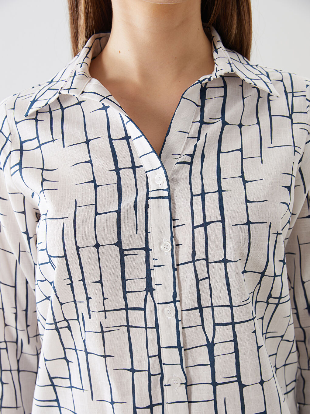 Patterned Poplin Women's Shirt-2