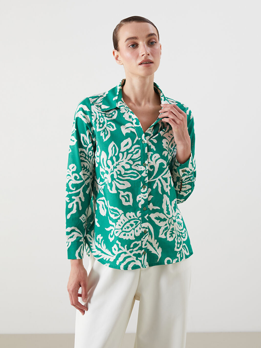 Patterned Poplin Women's Shirt