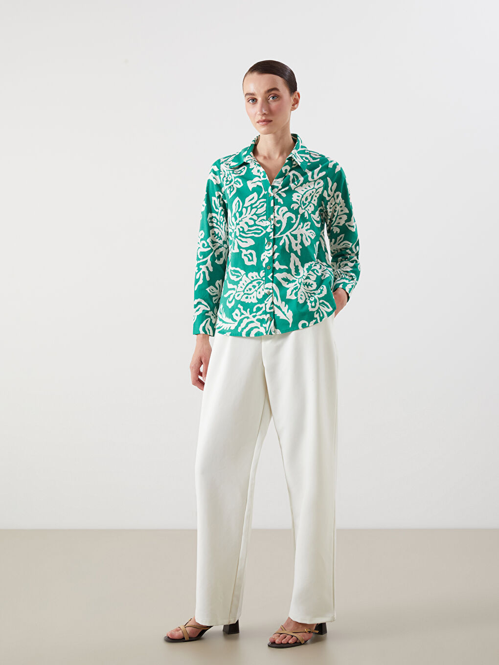 Patterned Poplin Women's Shirt-1