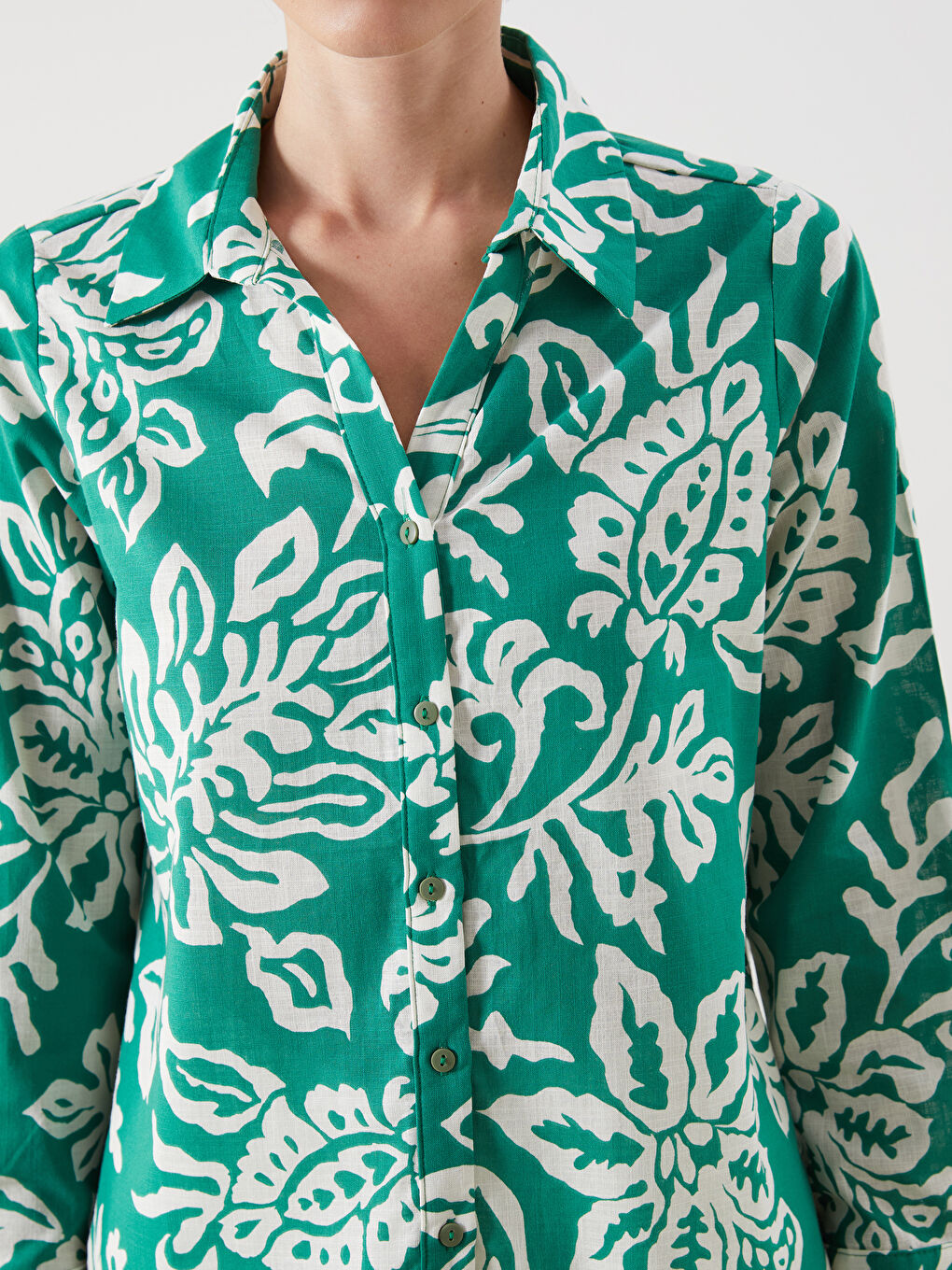 Patterned Poplin Women's Shirt-2