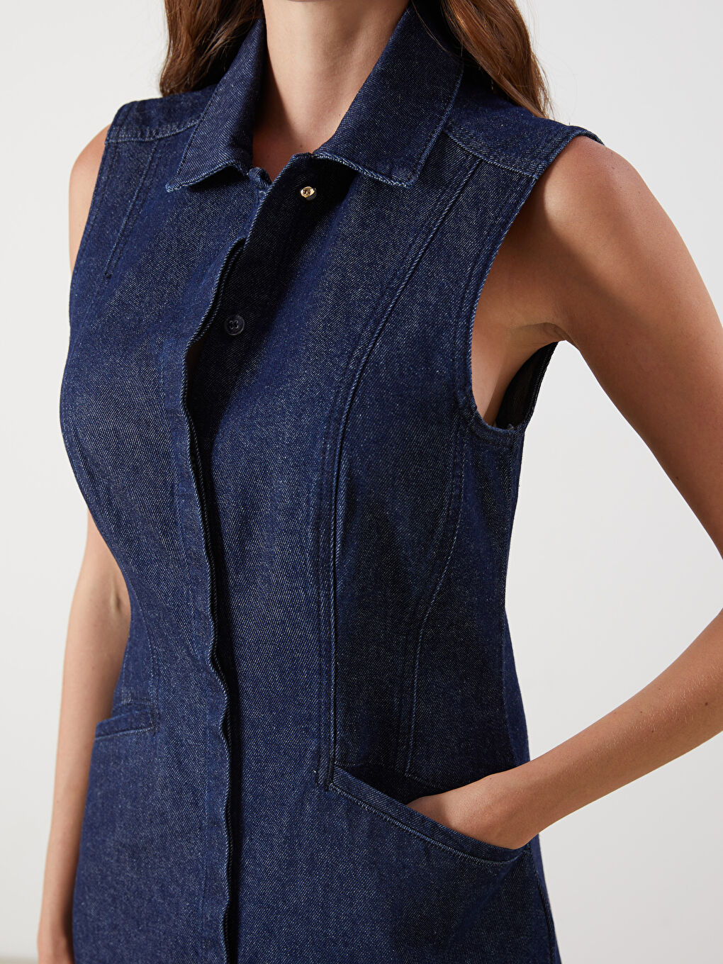 İndigo Gömlek Yaka Jean Elbise-2