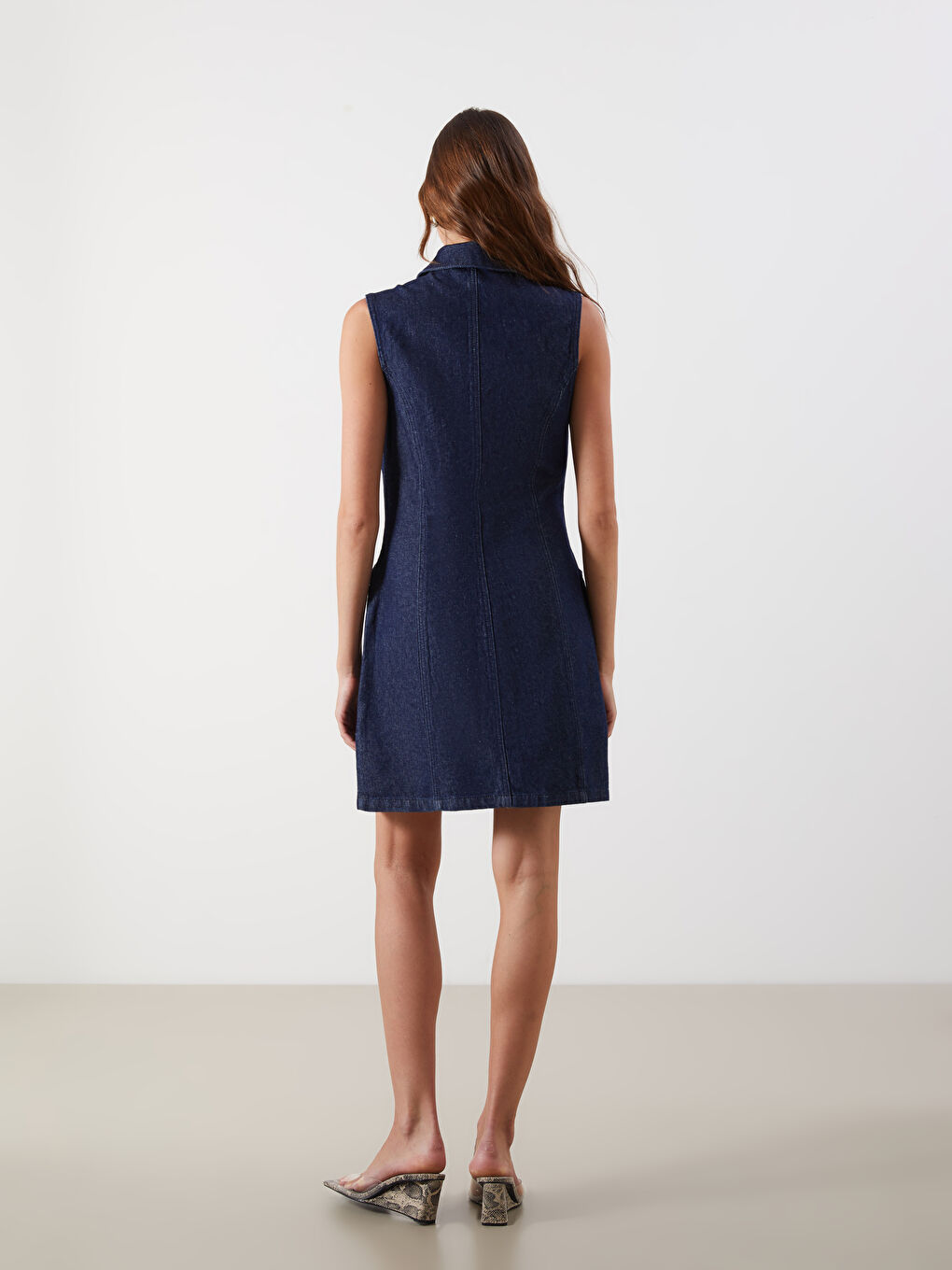 İndigo Gömlek Yaka Jean Elbise-3