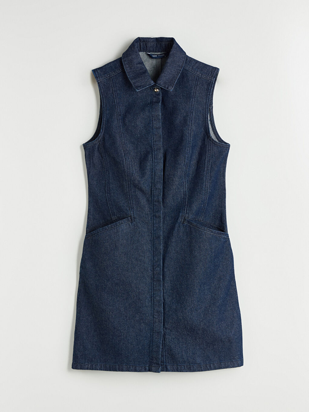 İndigo Gömlek Yaka Jean Elbise-4