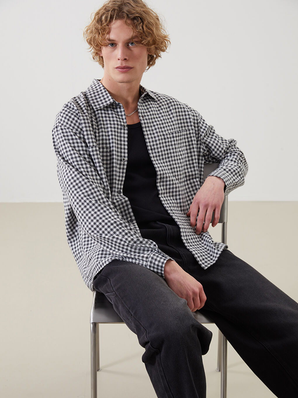 XSIDE Relaxed Fit Long Sleeve Plaid Men's Shirt -S5MJ32Z8-LKQ