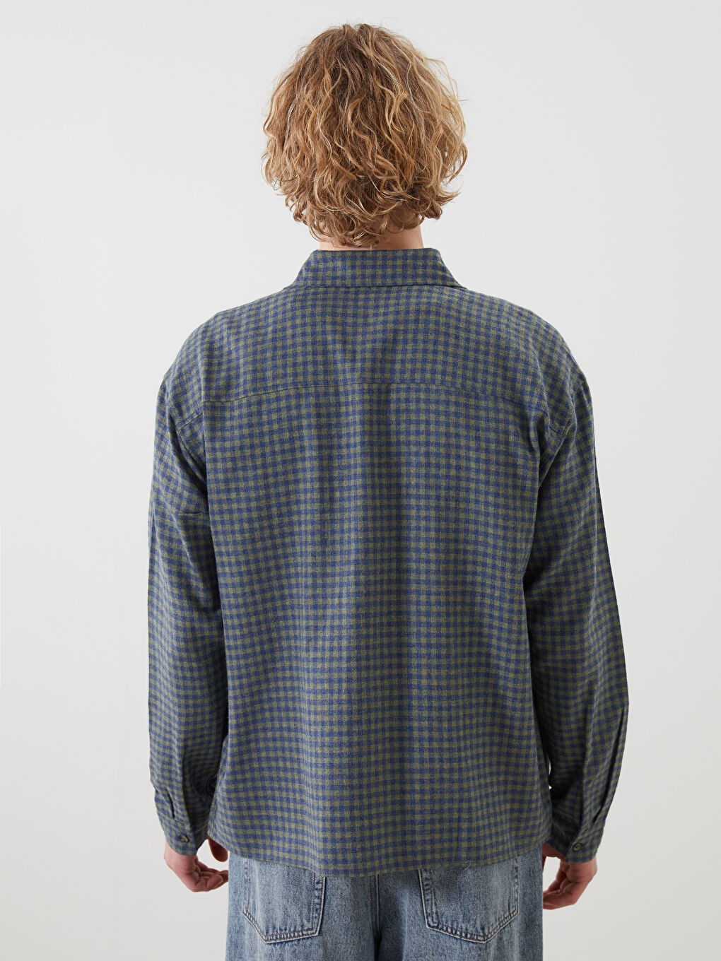 Haki Rahat Kalıp Uzun Kollu Ekose Erkek Gömlek-3