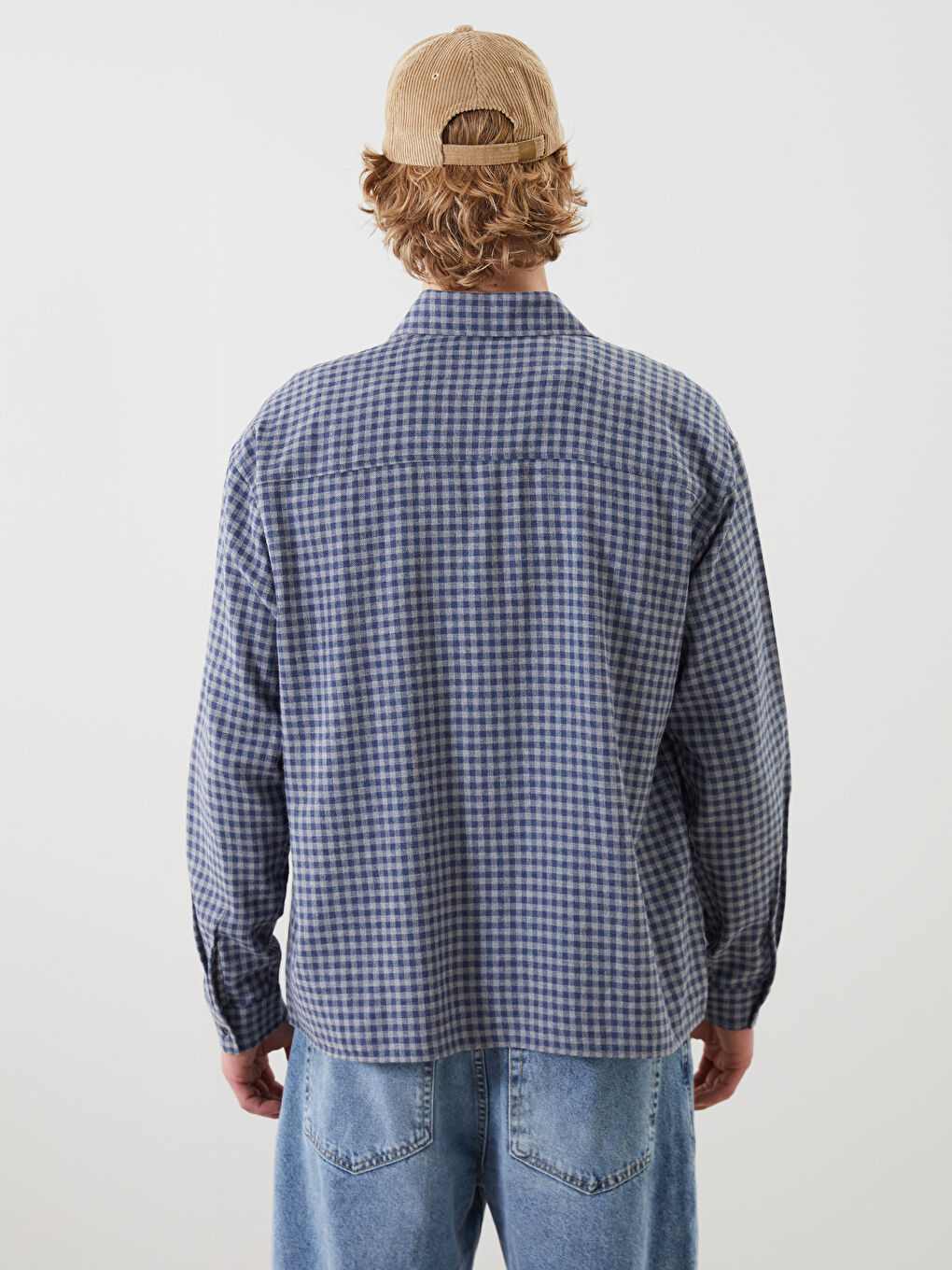 Lacivert Rahat Kalıp Uzun Kollu Ekose Erkek Gömlek-3