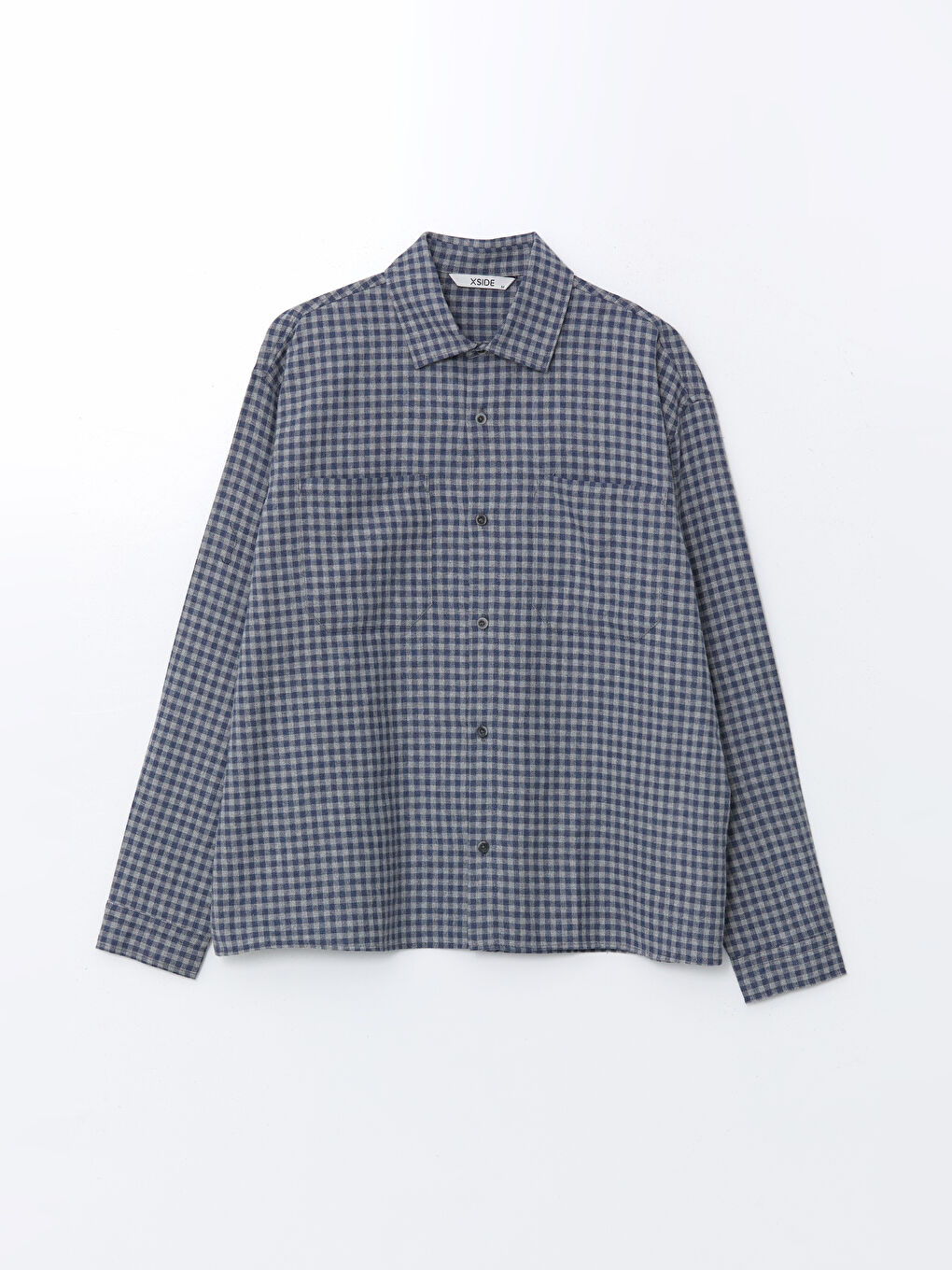 Lacivert Rahat Kalıp Uzun Kollu Ekose Erkek Gömlek-4