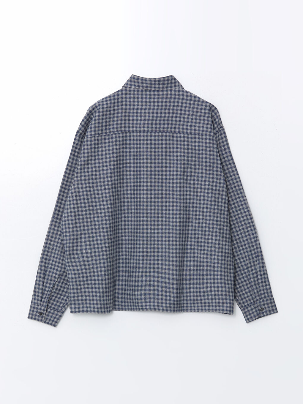 Lacivert Rahat Kalıp Uzun Kollu Ekose Erkek Gömlek-5