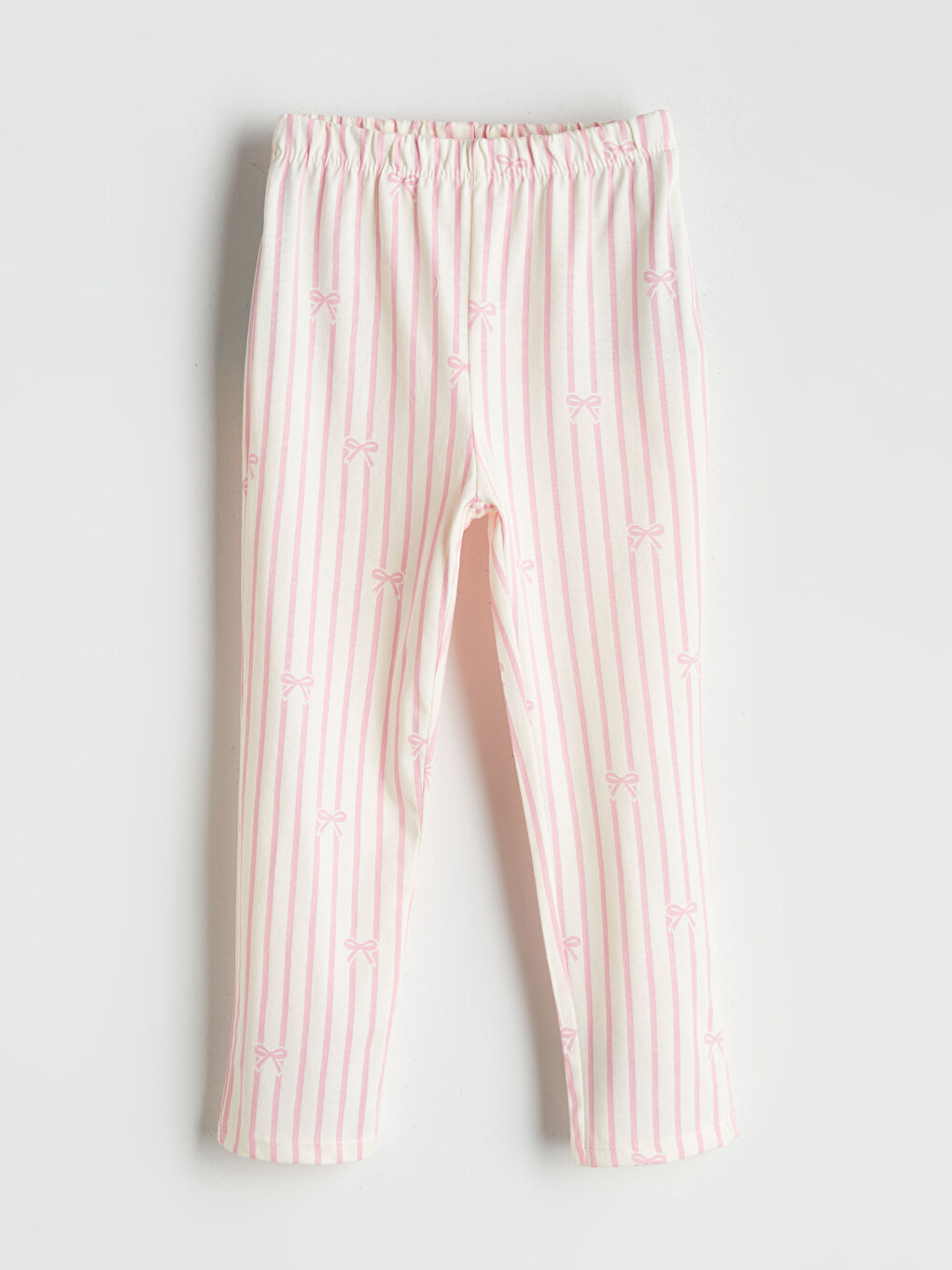 Ekru Beli Lastikli Çizgili Kız Çocuk Pijama Alt