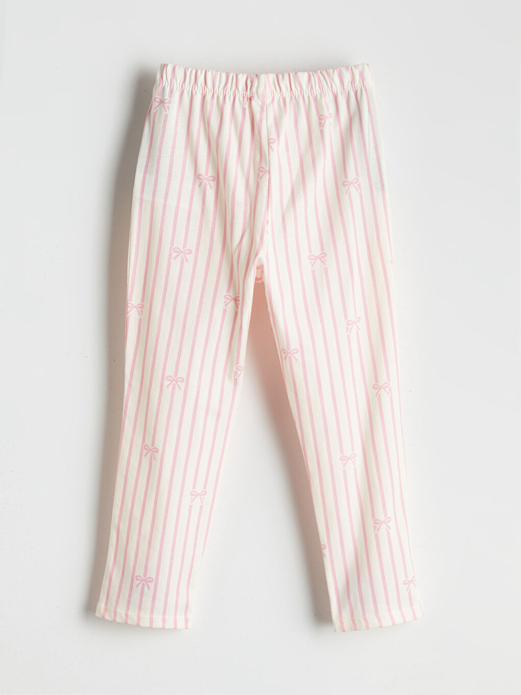 Ekru Beli Lastikli Çizgili Kız Çocuk Pijama Alt-1