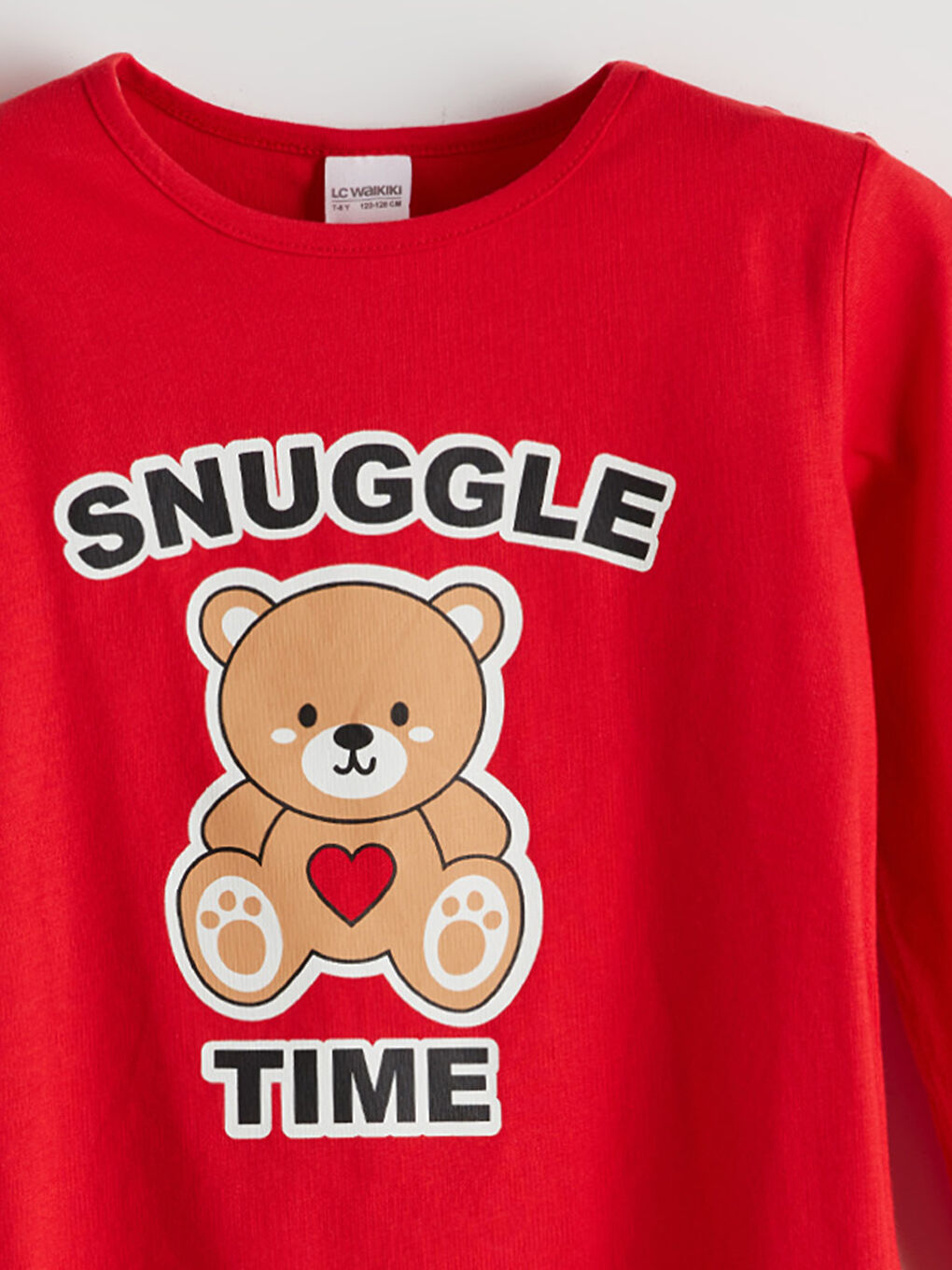 Crew Neck Bear Teddy Printed Girls' Pyjama Set-5