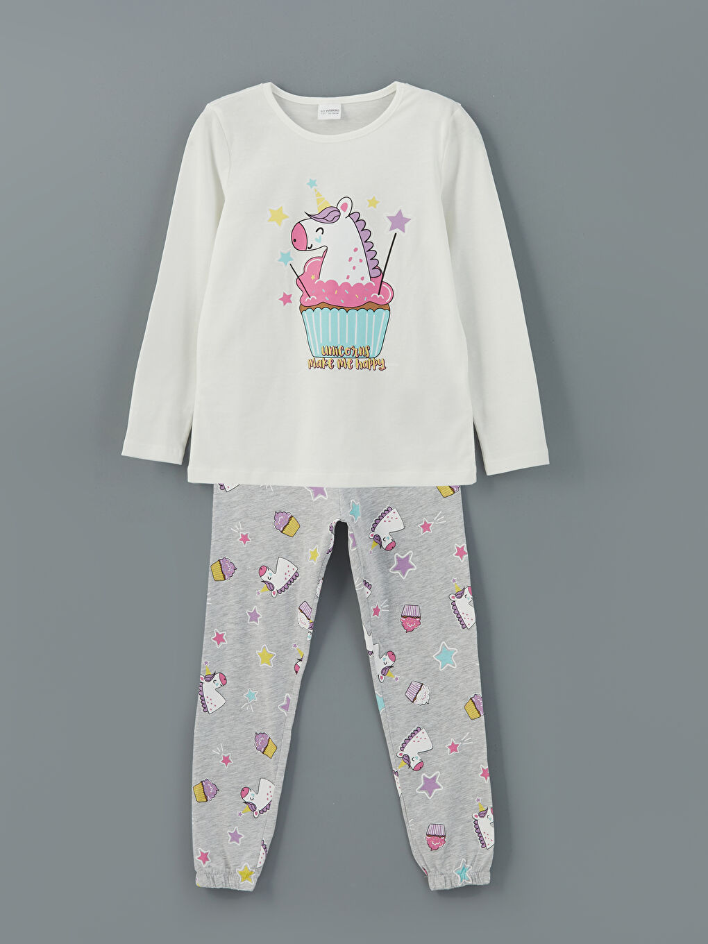 LCW Kids Ekru Bisiklet Yaka Kız Çocuk Pijama Takımı