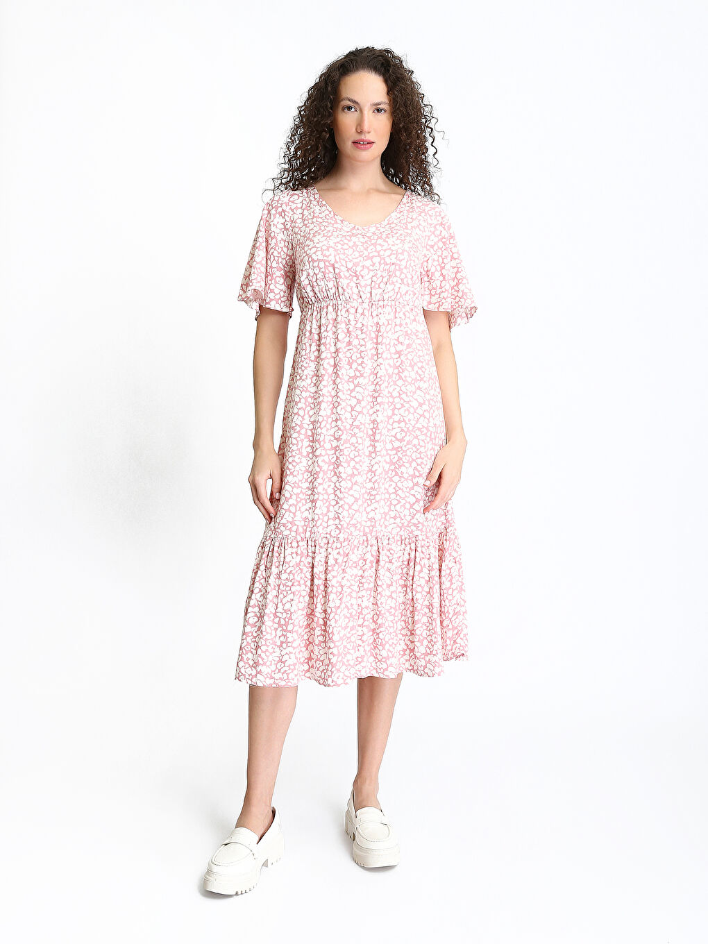 V-Neck Patterned Short Sleeve Women's Dress