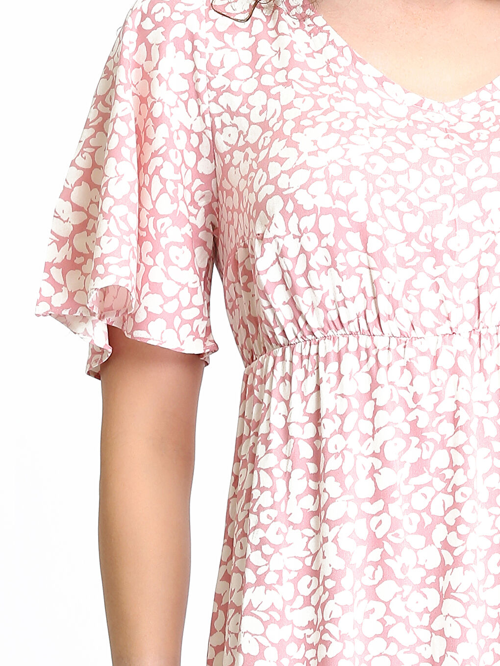 V-Neck Patterned Short Sleeve Women's Dress-2