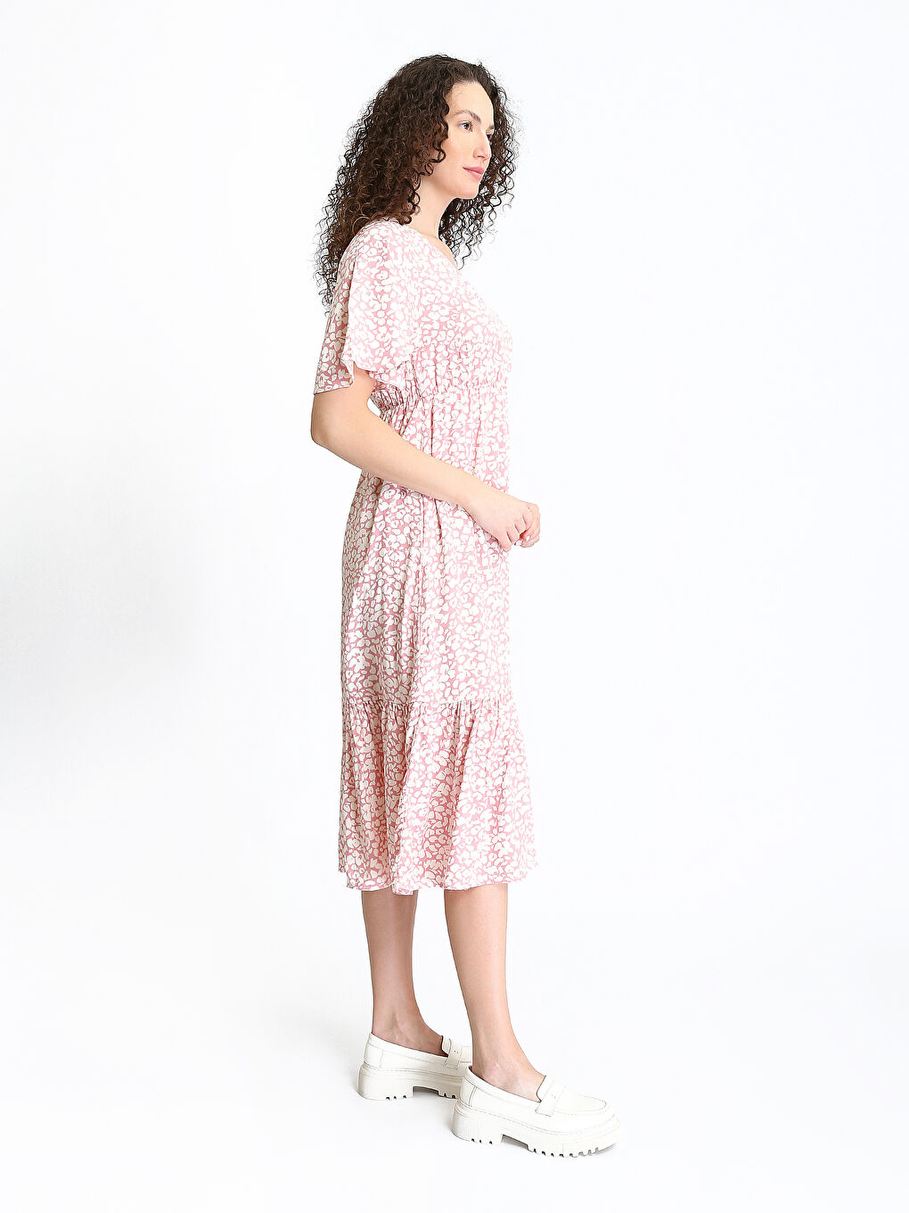 V-Neck Patterned Short Sleeve Women's Dress-3