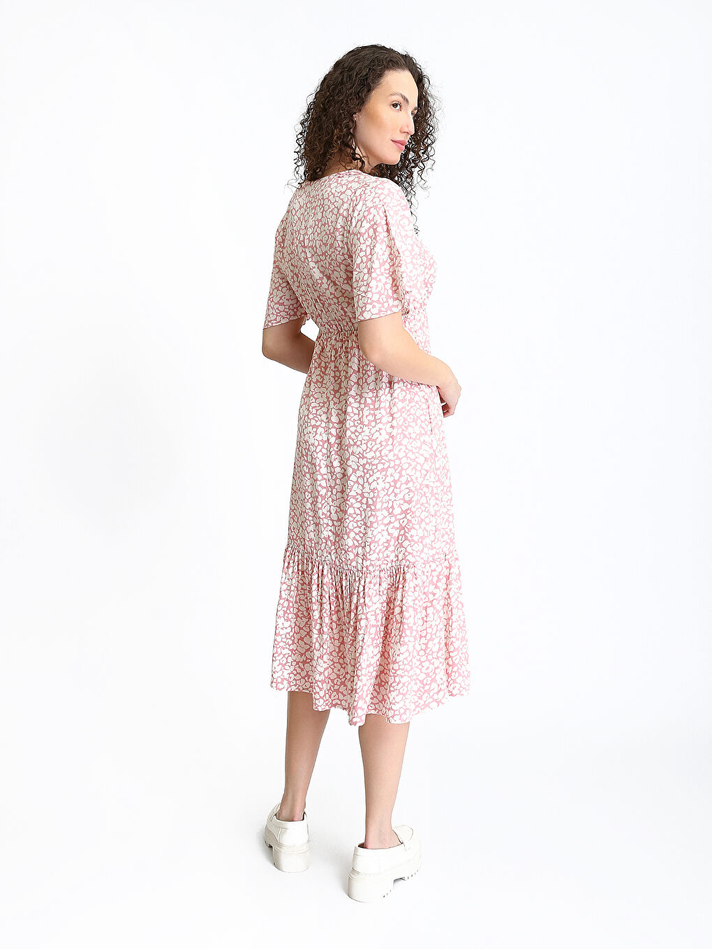 V-Neck Patterned Short Sleeve Women's Dress-4