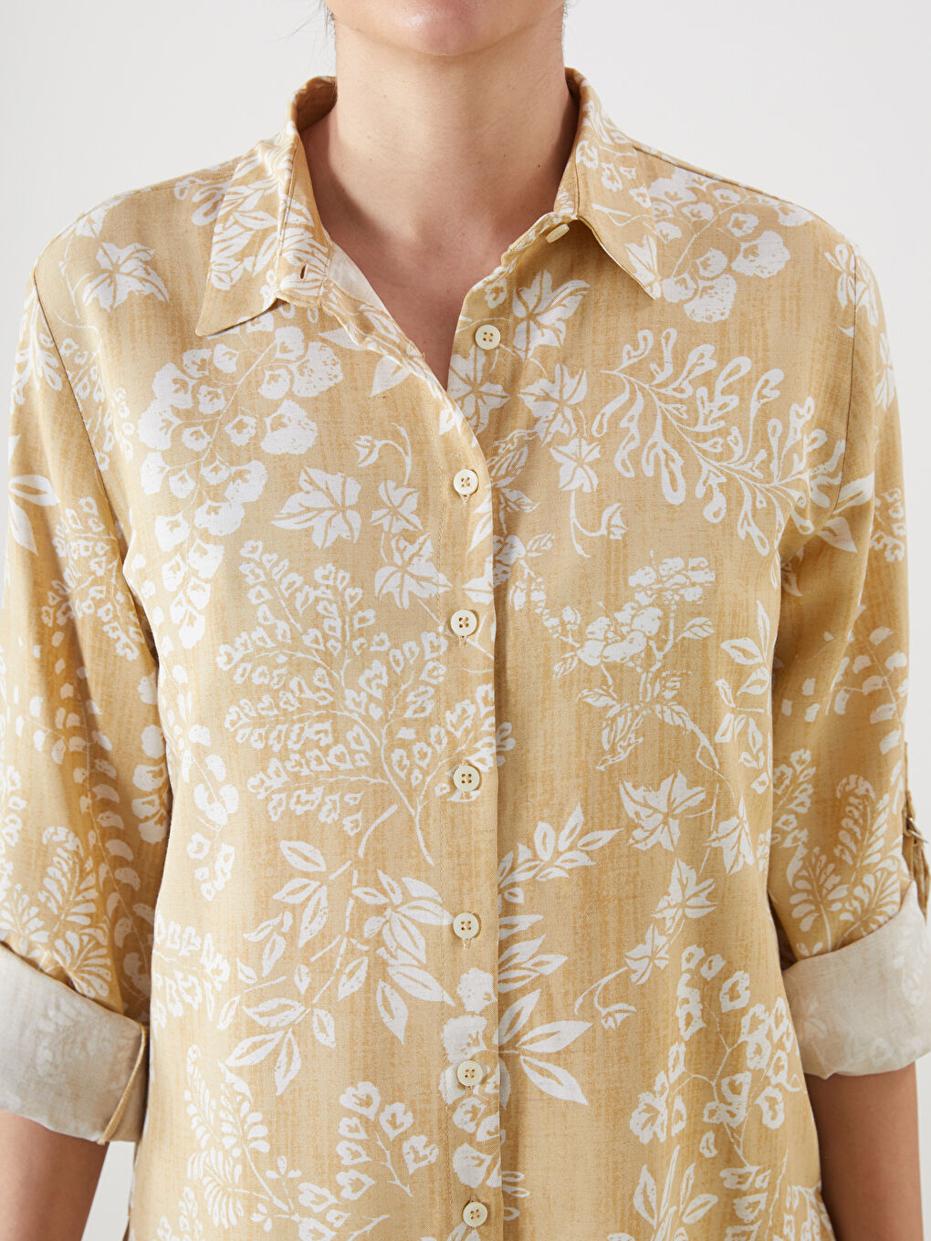 LCWAIKIKI Classic Floral Linen Blend Women's Shirt Tunic -S5MK02Z8-LUE