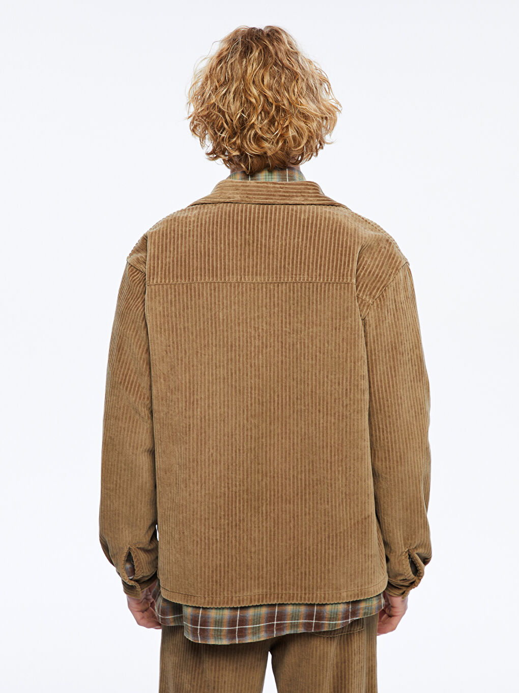Kahverengi Rahat Kalıp Uzun Kollu Kadife Erkek Gömlek-3