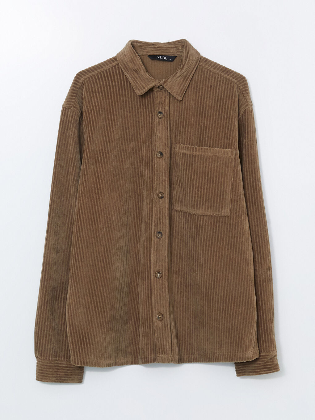 Kahverengi Rahat Kalıp Uzun Kollu Kadife Erkek Gömlek-4