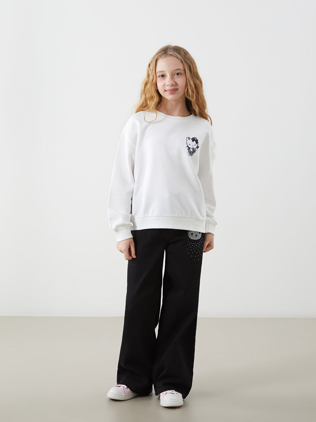 Crew Neck Hello Kitty Printed Girl'S Sweatshirt -S5MK21Z4-R9J