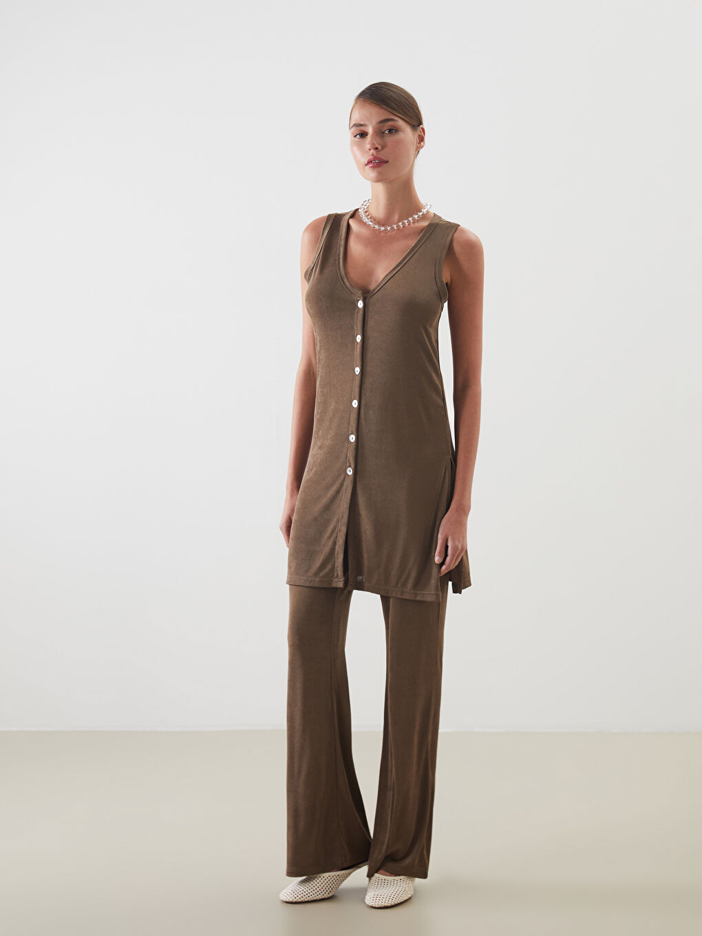 LCW Vision Elastic Waist Wide Leg Women's Trousers -S5MK31Z8-GE8