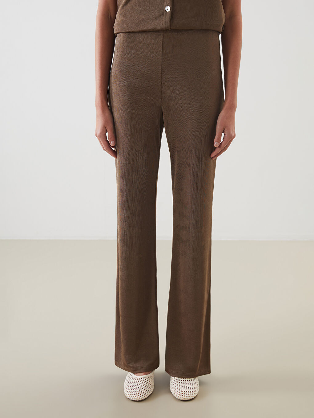 LCW Vision Elastic Waist Wide Leg Women's Trousers -S5MK31Z8-GE8
