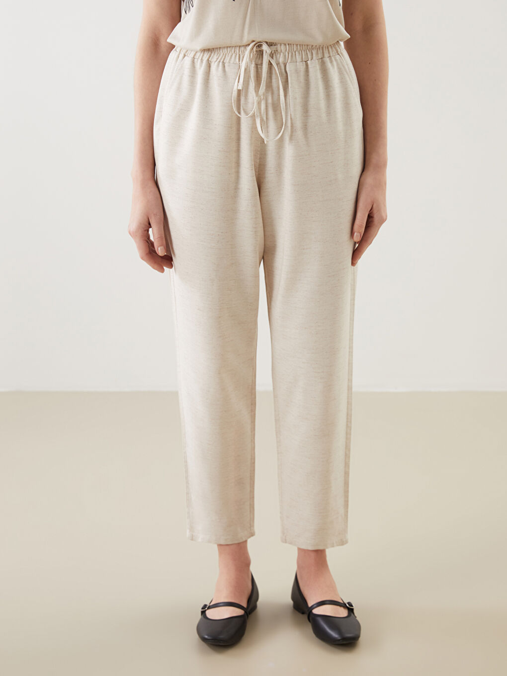 LCW Grace Ženske pantalone od mešavine lana sa elastičnim strukom -S5MK38Z8-G8H