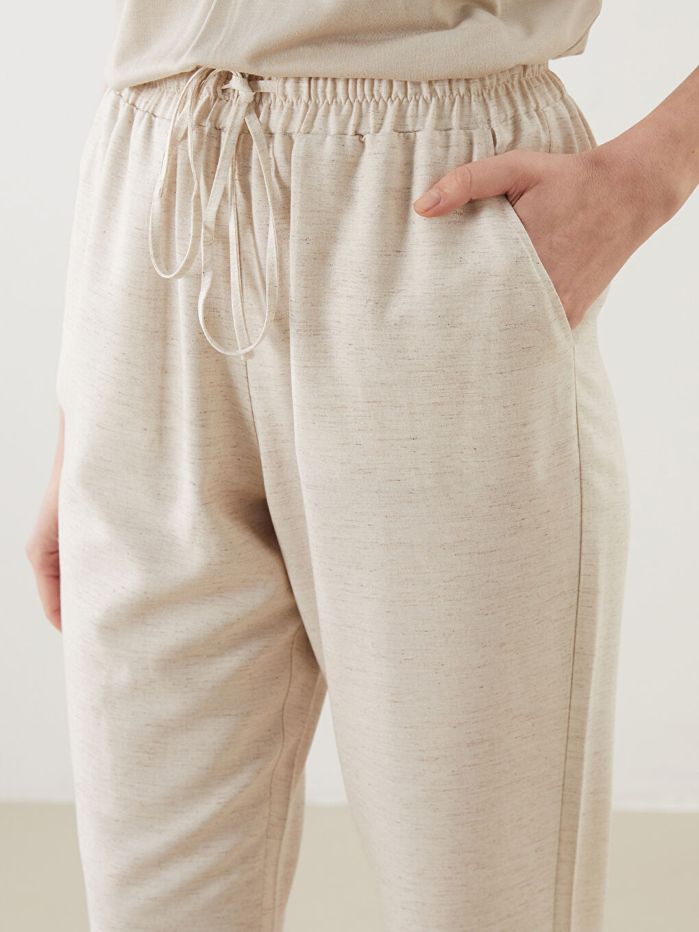LCW Grace Ženske pantalone od mešavine lana sa elastičnim strukom -S5MK38Z8-G8H
