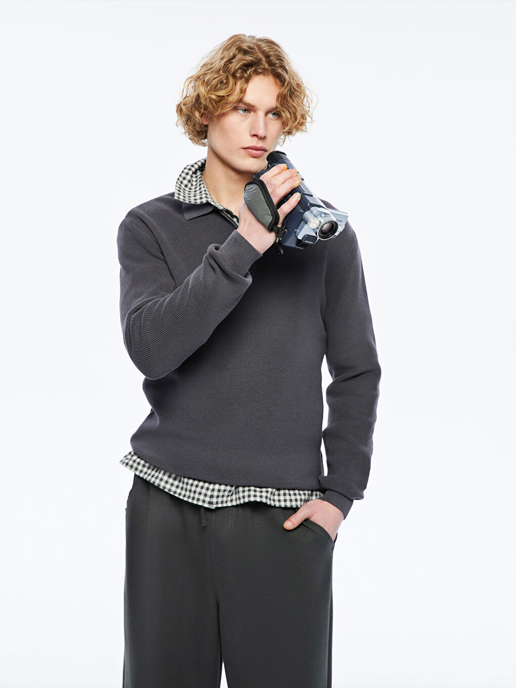 Polo Neck Long Sleeve Men's Tricot Sweater -S5MK45Z8-YAN