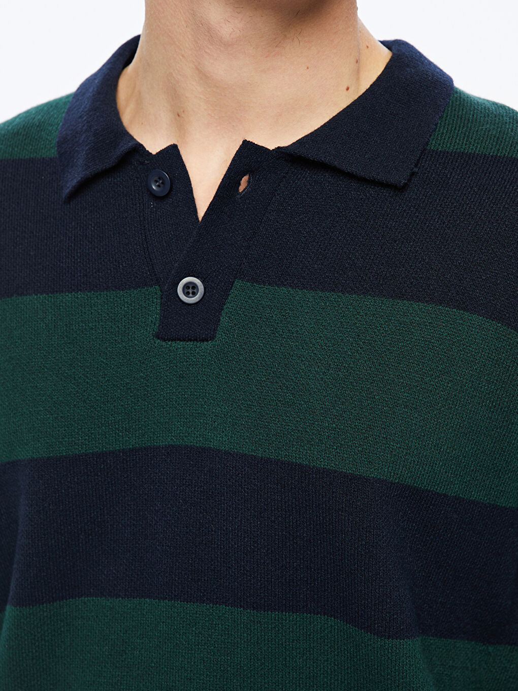 Polo Neck Long Sleeve Striped Men's Tricot Sweater -S5MK47Z8-HRZ