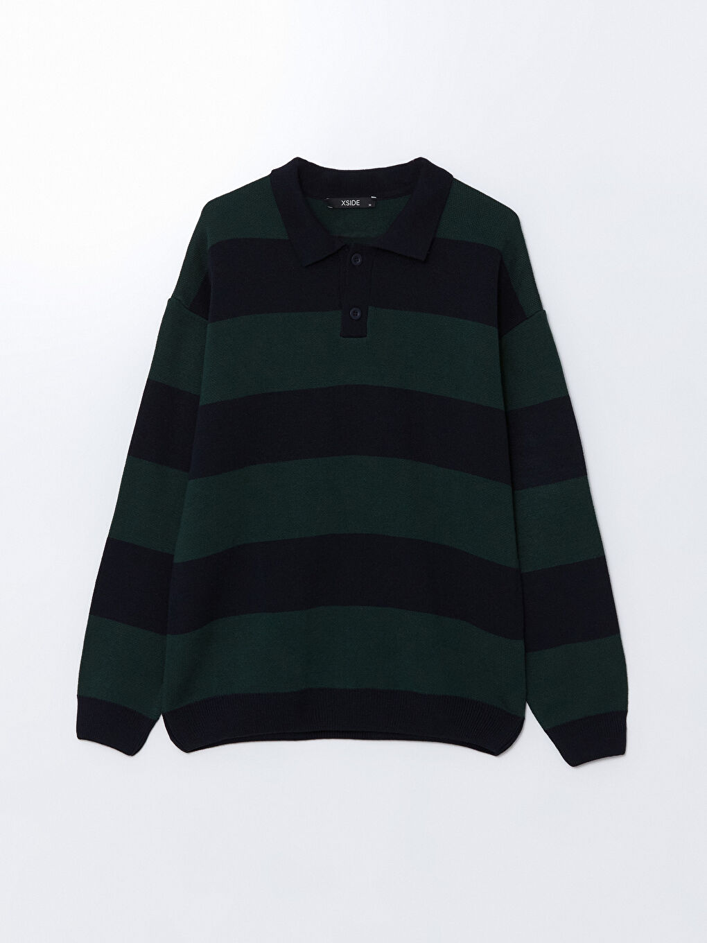 Polo Neck Long Sleeve Striped Men's Tricot Sweater -S5MK47Z8-HRZ