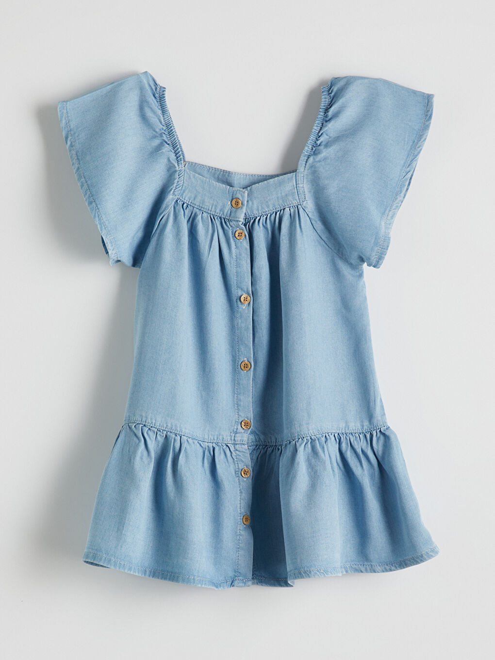 Mavi Çiçek Nakışlı Kız Çocuk Jean Elbise-4