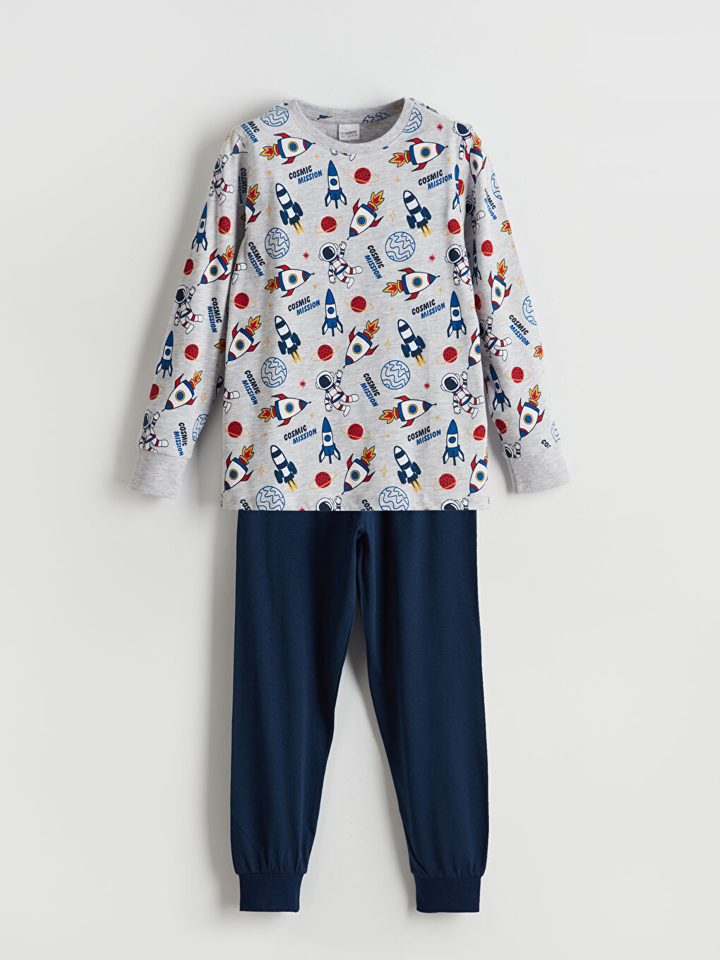 Gri Bisiklet Yaka Erkek Çocuk Pijama Takımı