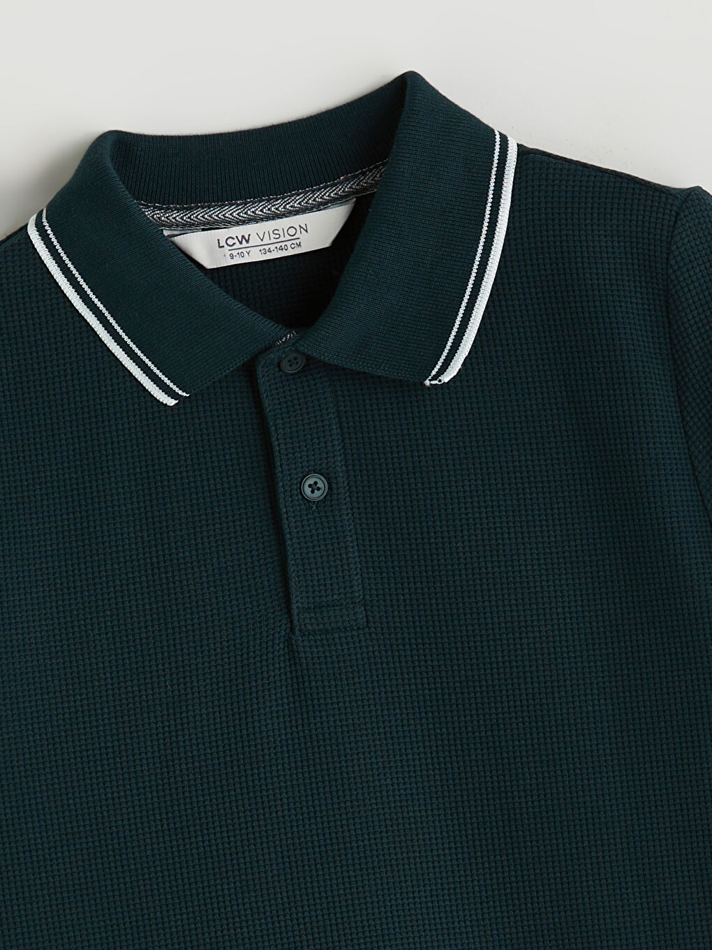 Yeşil Polo Yaka Dokulu Erkek Çocuk Tişört-1