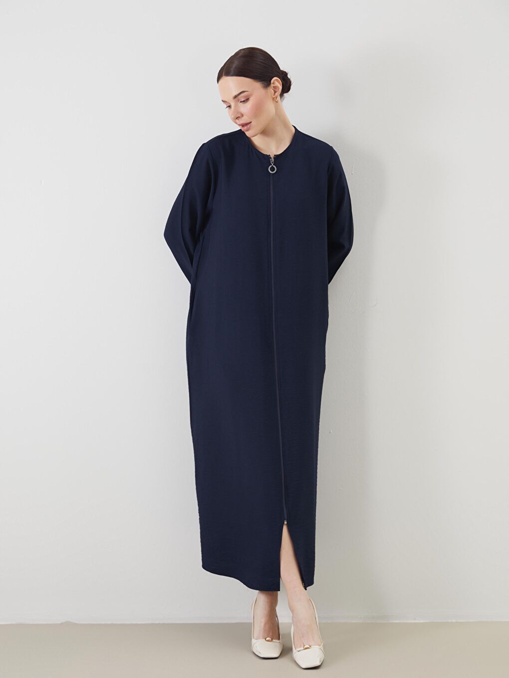 Crew Neck Linen Look Women'S Coat -S5ML30Z8-HPN