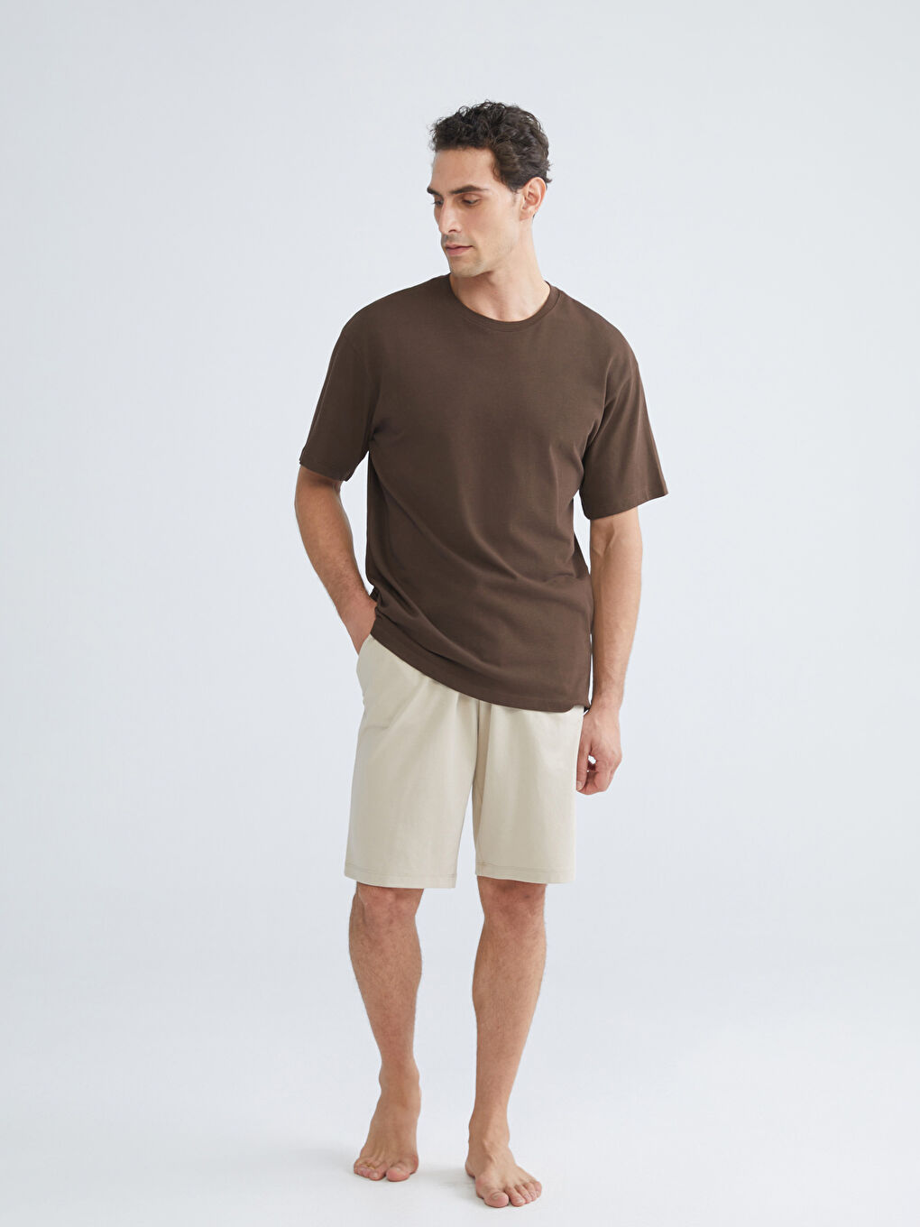 Bej Standart Kalıp Erkek Pijama Alt Şort