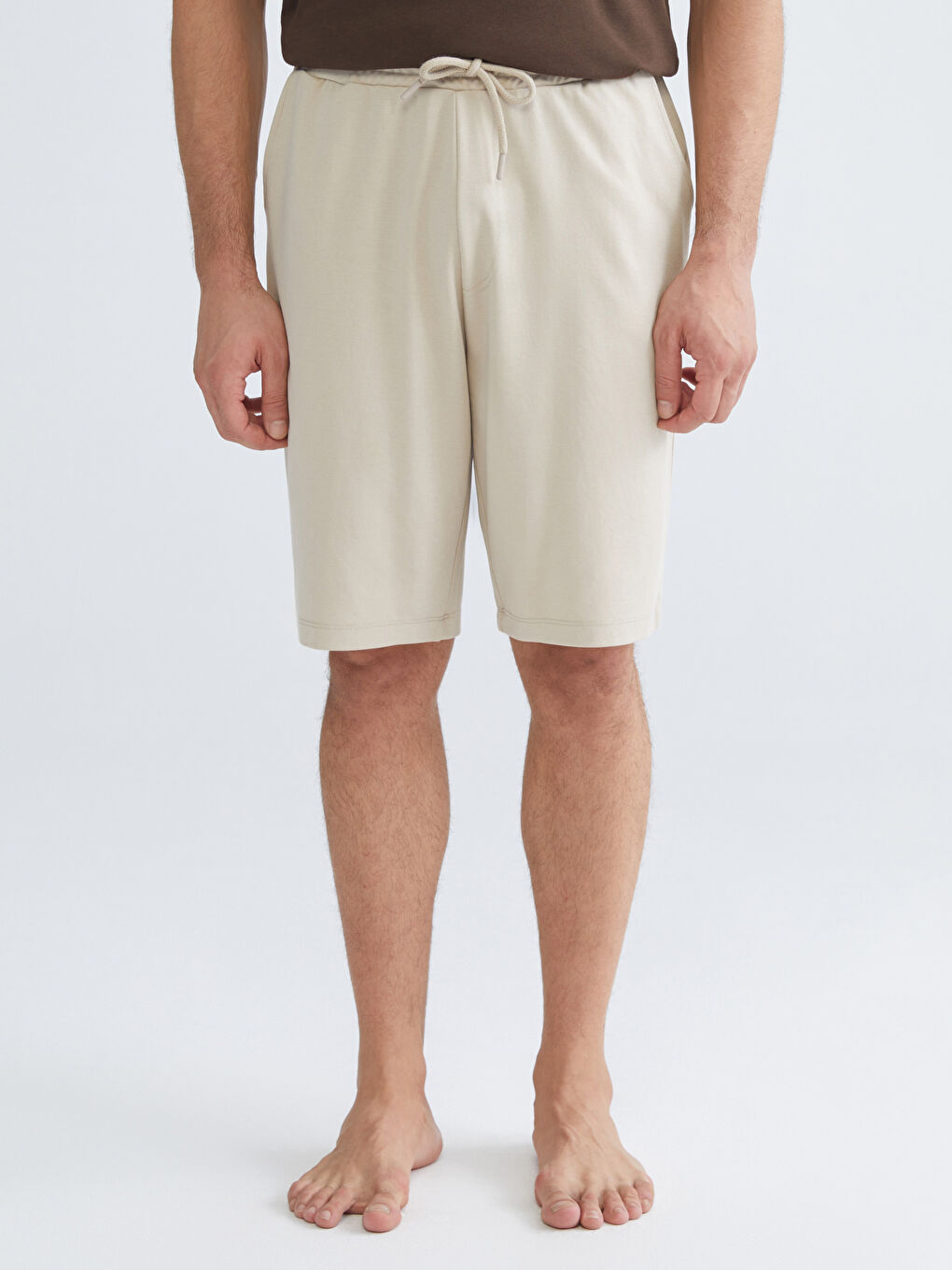Bej Standart Kalıp Erkek Pijama Alt Şort-1