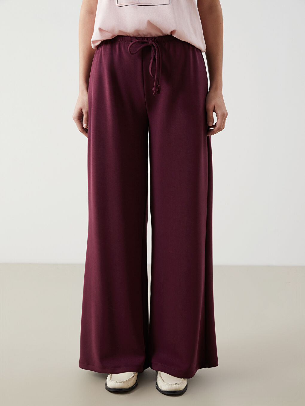 Bordo Beli Lastikli Kadın Eşofman Altı-1