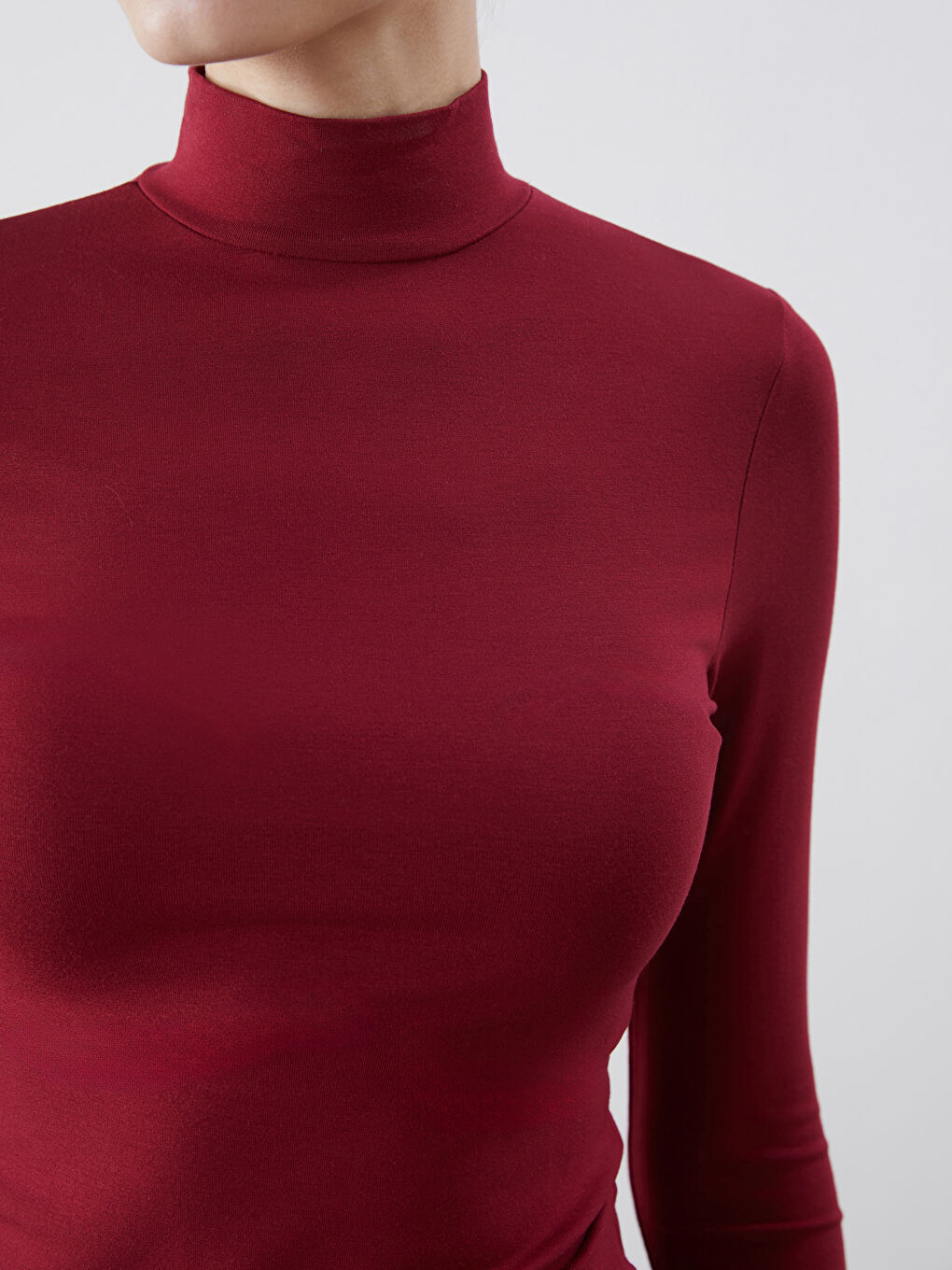 LCWAIKIKI Classic Bordo Dik Yaka Kadın Body - 2