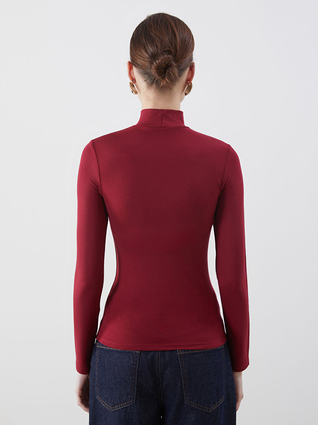 LCWAIKIKI Classic Bordo Dik Yaka Kadın Body - 3