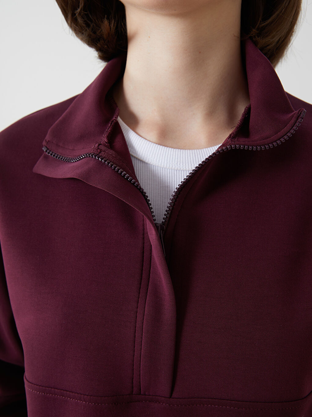 Mürdüm Dik Yaka Kadın Sweatshirt-2