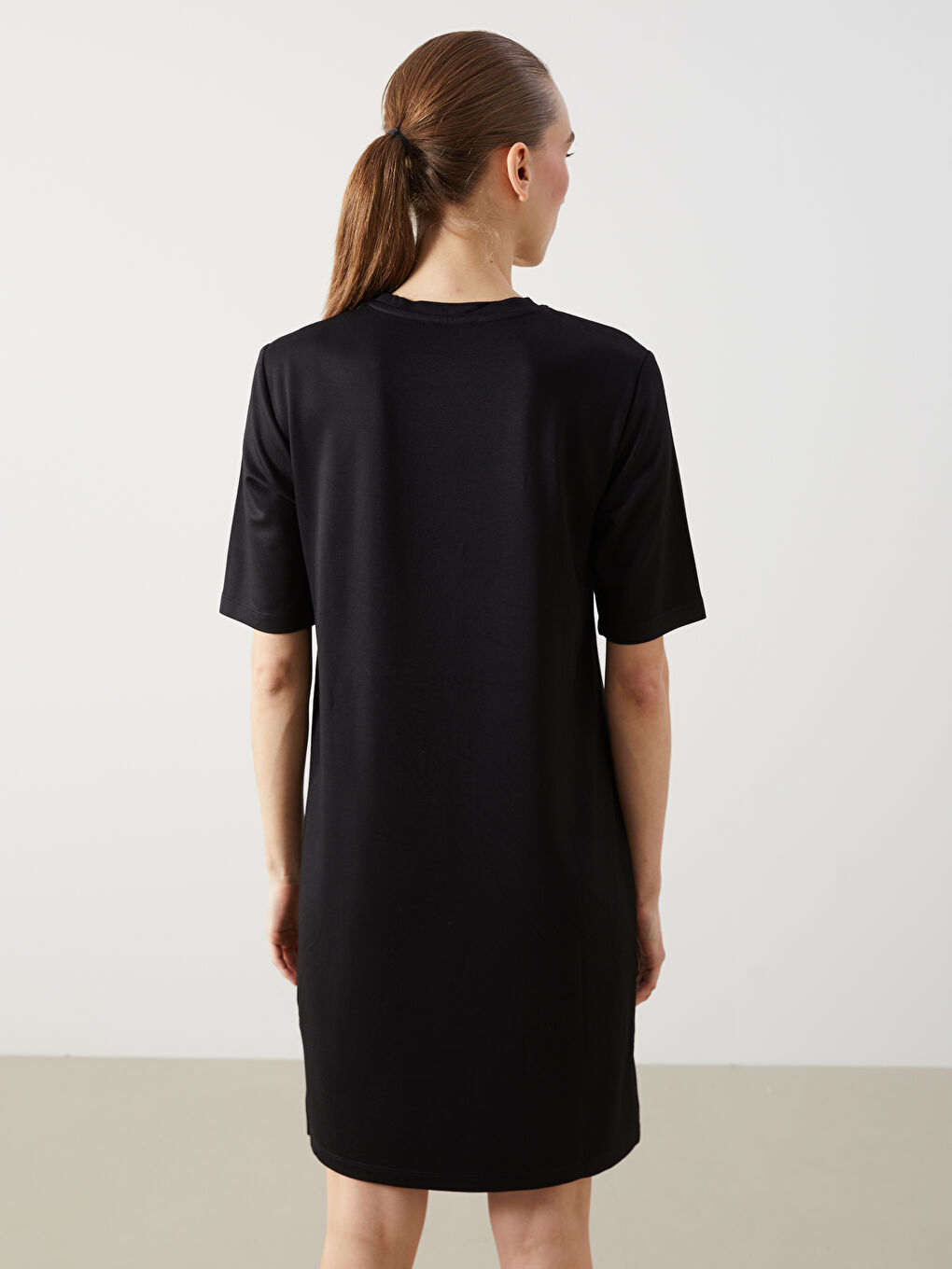 Siyah Bisiklet Yaka Kadın Elbise-3