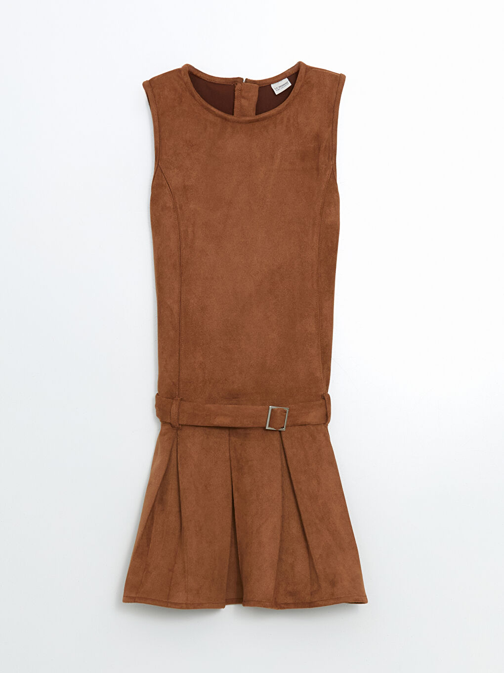 Kahverengi Bisiklet Yaka Kız Çocuk Süet Elbise-2