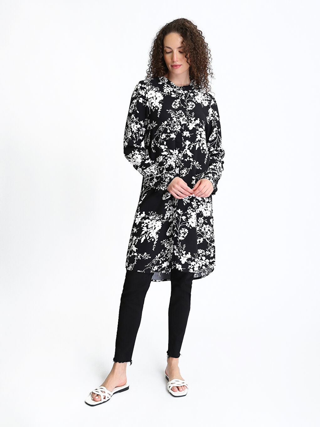 Crew Neck Patterned Women's Shirt Tunic-1