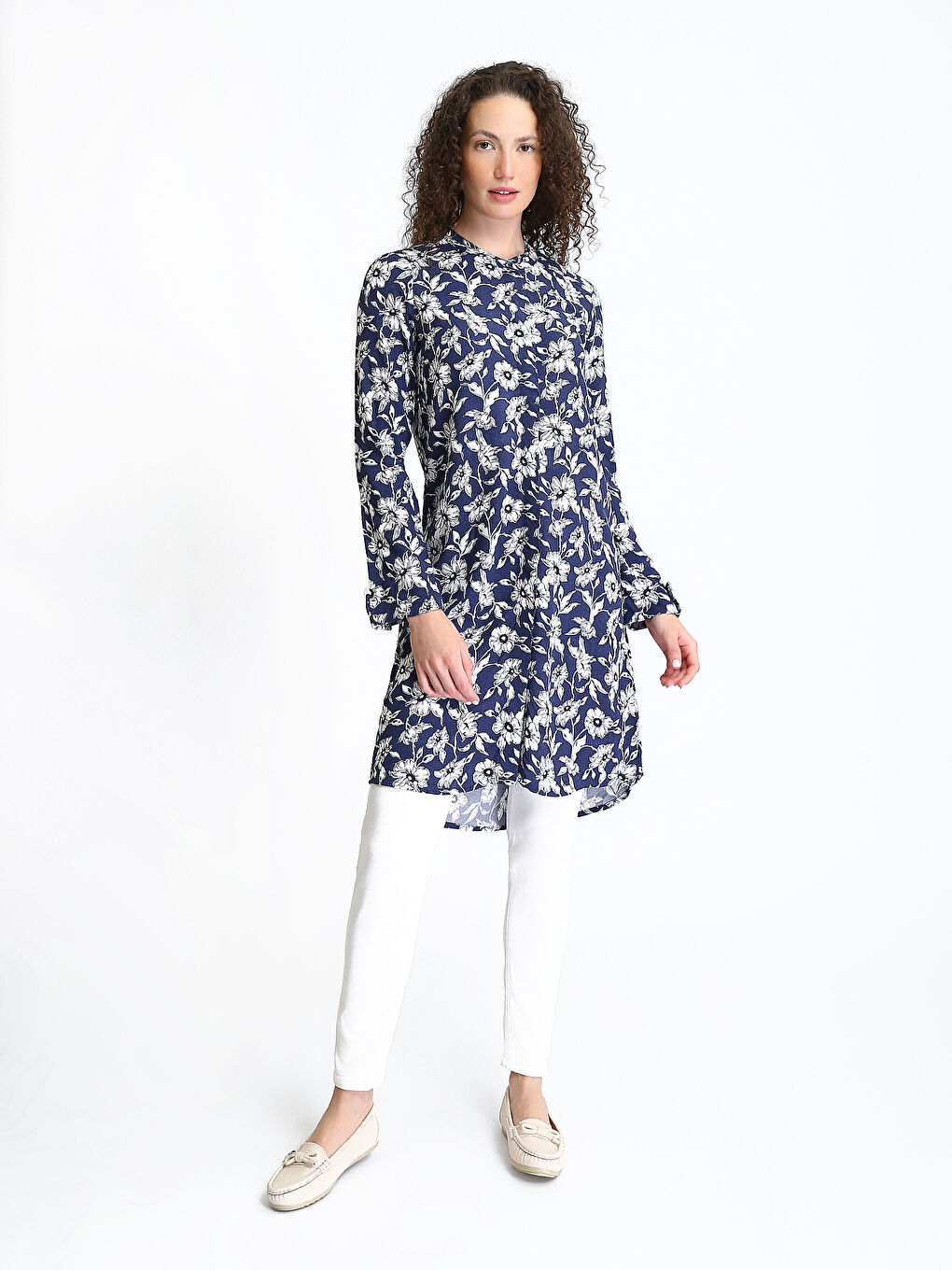 Crew Neck Patterned Women's Shirt Tunic-1