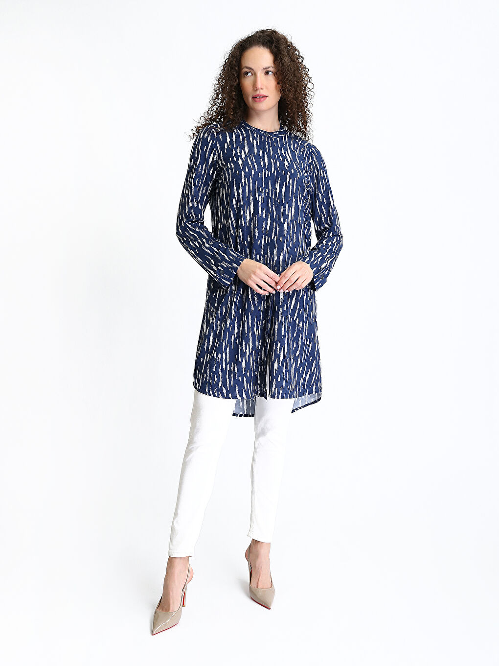 Crew Neck Patterned Women's Shirt Tunic-1